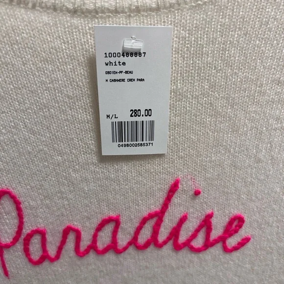 Cashmere Sweater with Pink Paradise Script made exclusively for Beau Rivage - Picture 2 of 7